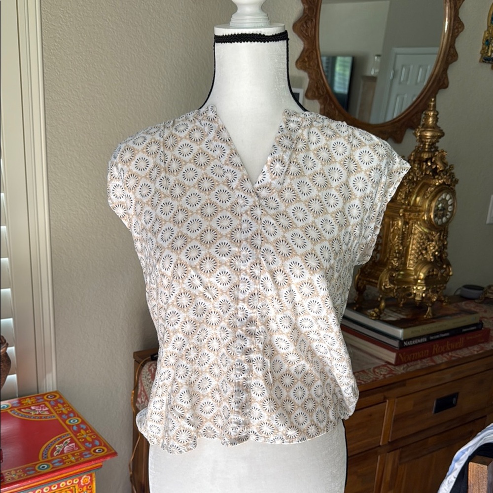LOFT White and Blue Patterned Blouse